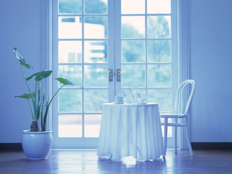 Tea Set on Table — Blue, Serene