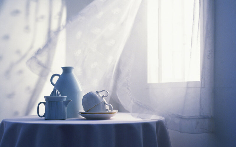 Tea Set on Table — Blue
