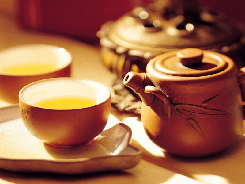 Tea Set on Table — Brown, Warm