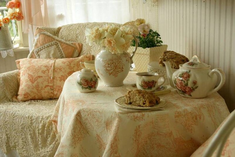 Tea Set on Table — Cream