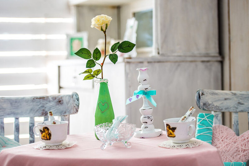 Tea Set on Table — Pink, Calm