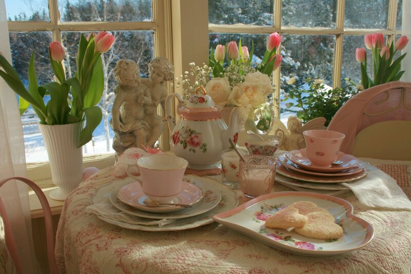 Tea Set on Table — Pink, Serene, Winter