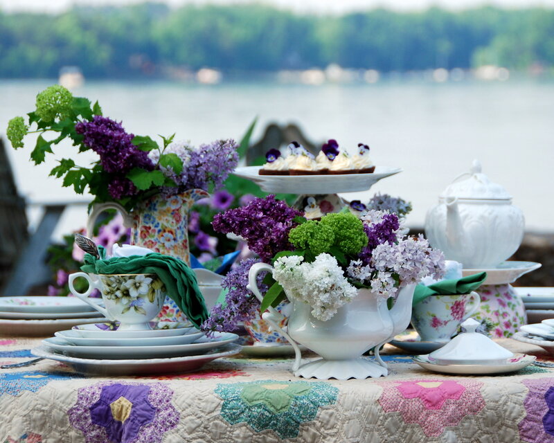 Tea Set on Table — Purple, Serene, Afternoon