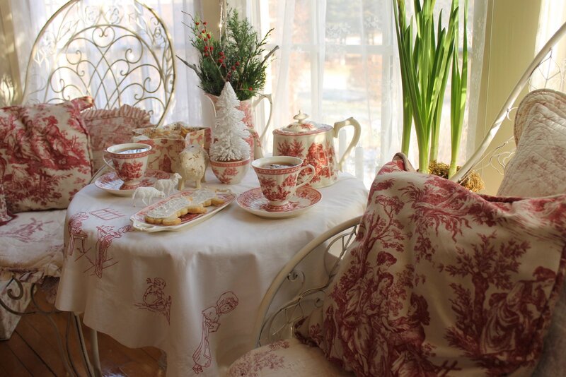 Tea Set on Table — Red