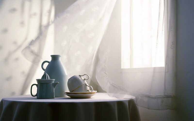 Tea Set on Table — White, Serene, Morning