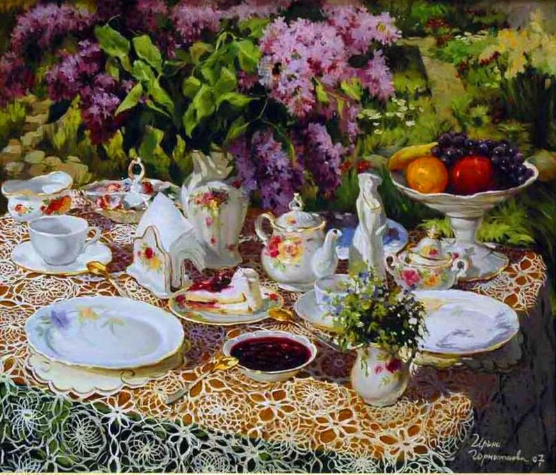 Tea Set on Table — White, Serene, Spring