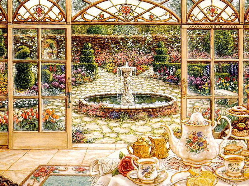 Tea Set on Table — White