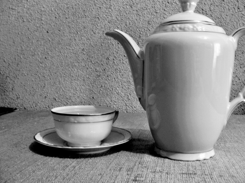Tea set on textured surface