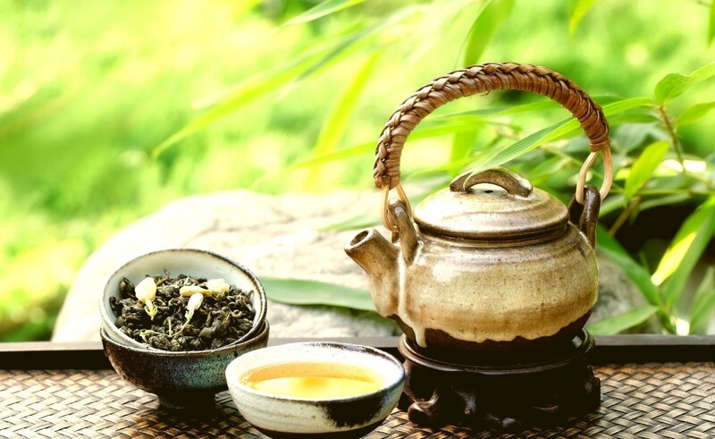 Tea Set on Tray — Green
