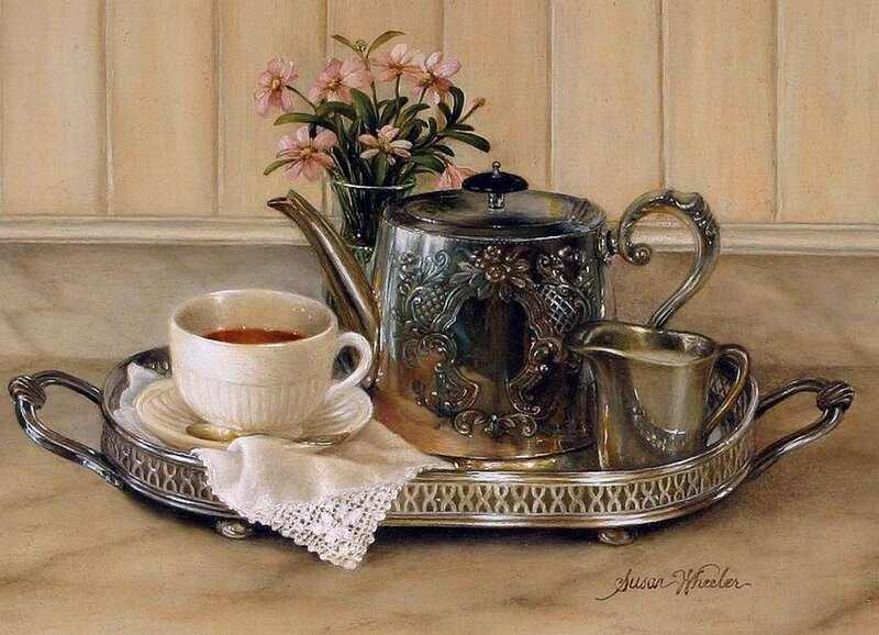 Tea Set on Tray — Silver, Serene