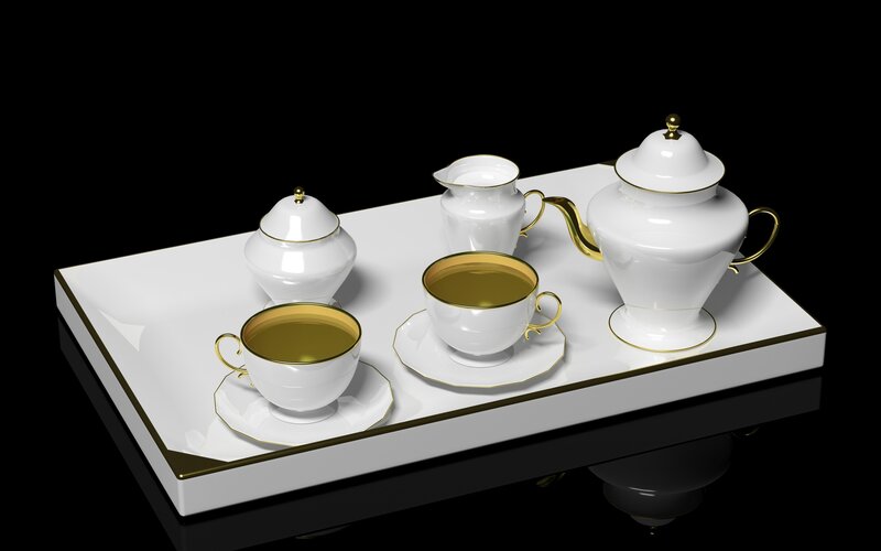 Tea Set on Tray — White, Elegant