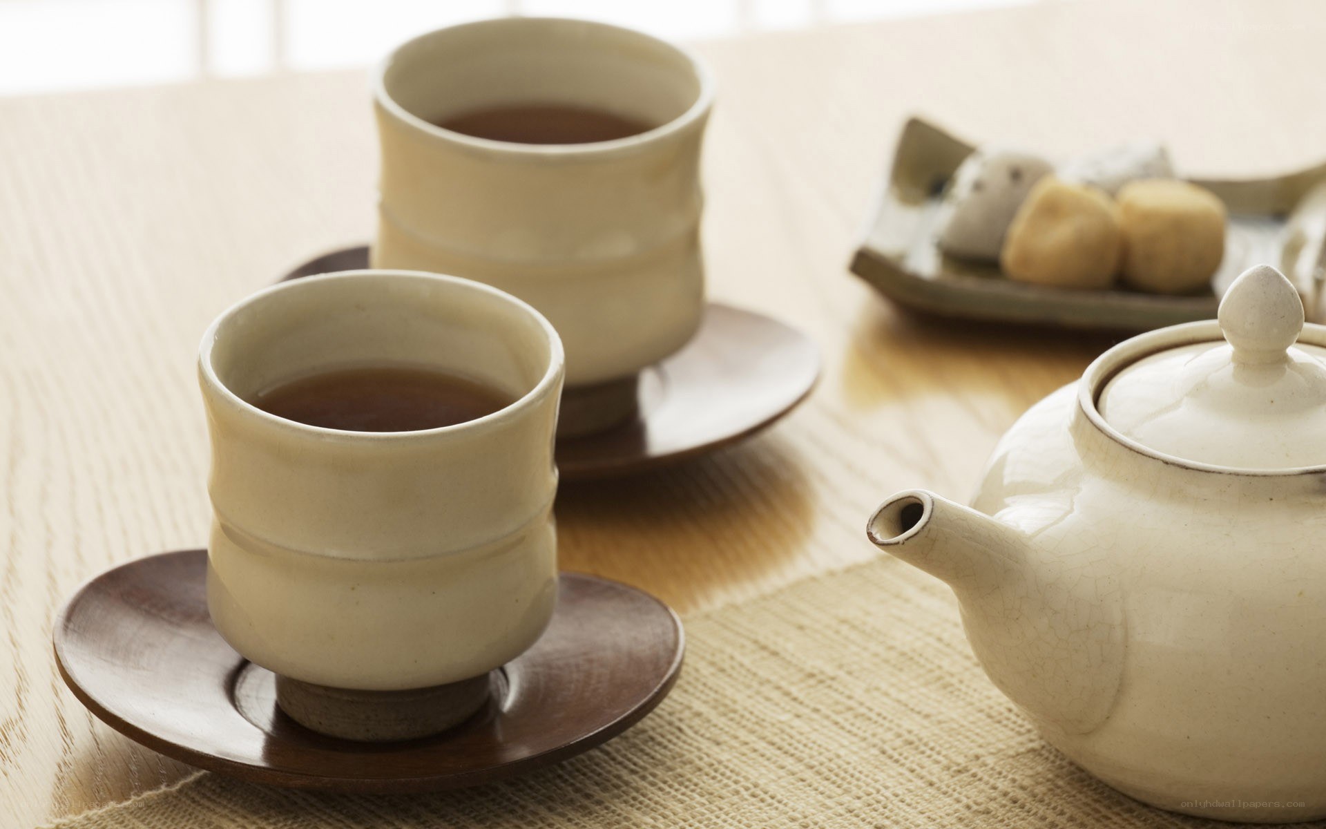 Tea set on wooden table