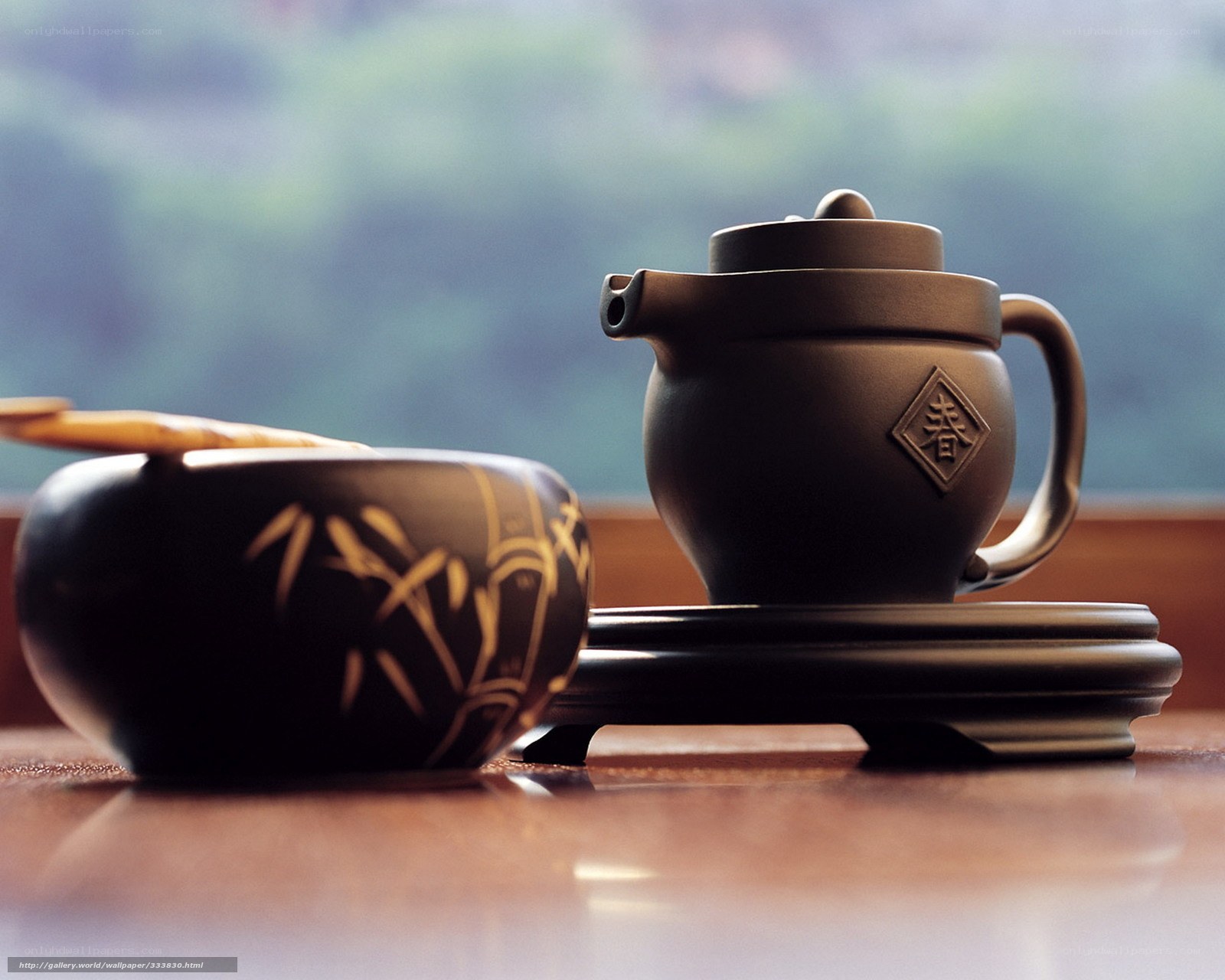 Tea set on wooden table