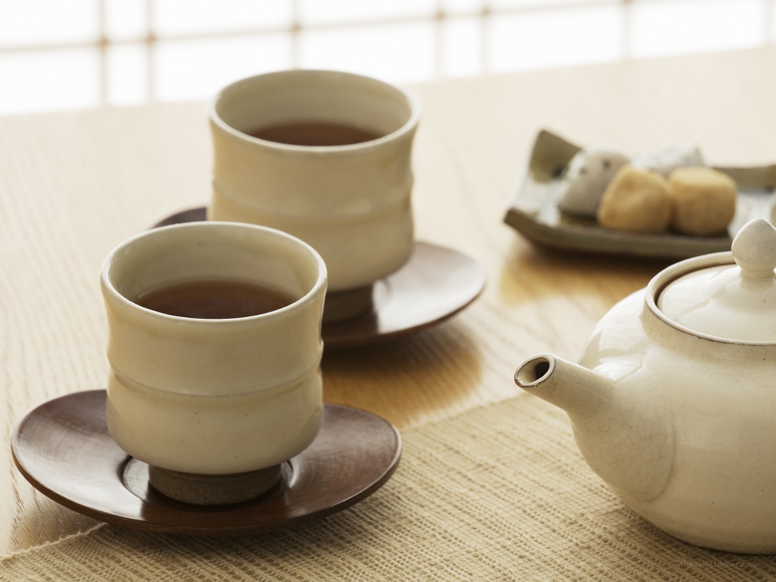 Tea set on wooden table
