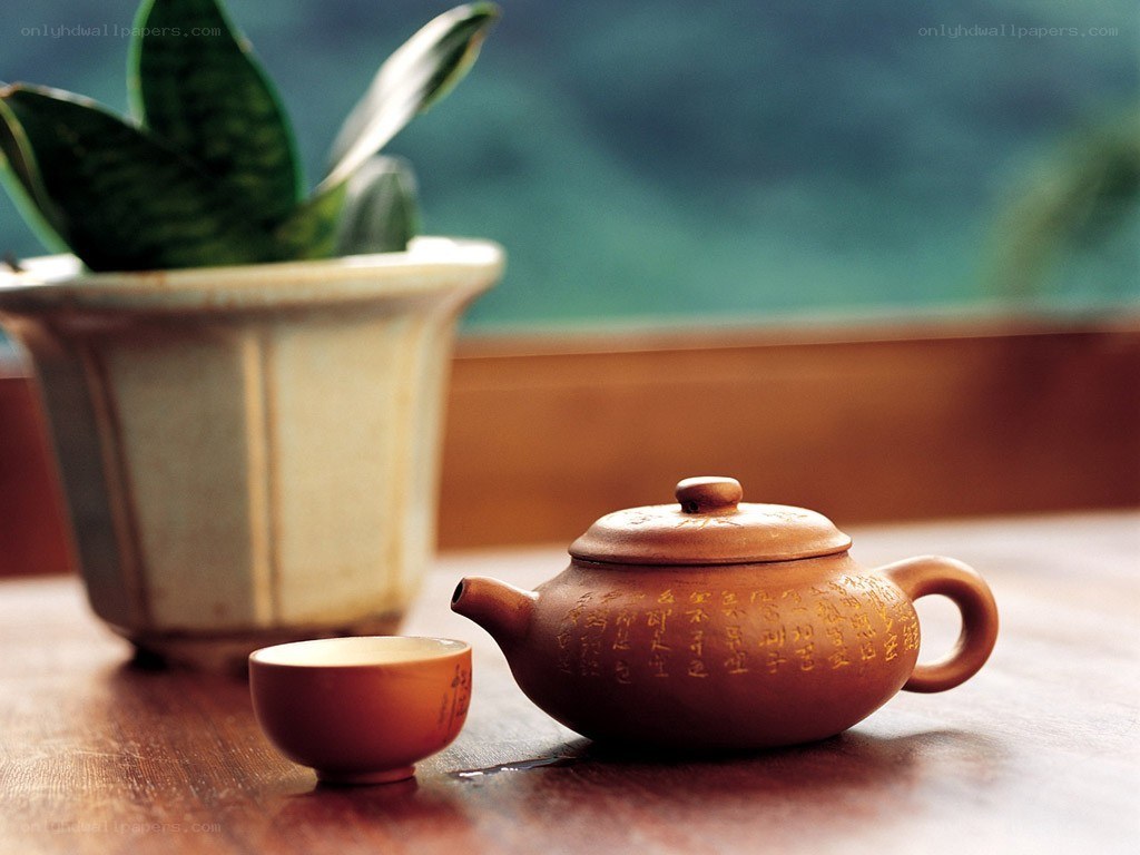 Tea set on wooden table