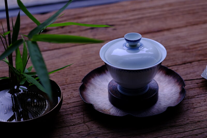 Tea Set on Wooden Table — Brown, Serene, Photograph, Bamboo Plant