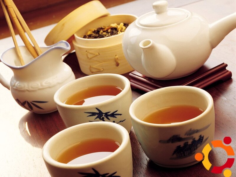 Tea Set on Wooden Table — Brown, Serene, Photograph, Teapot, Cups, Chopsticks