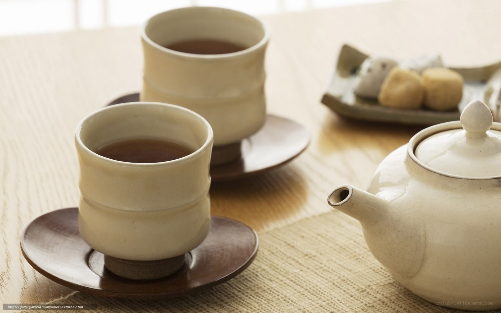 Tea set on wooden table