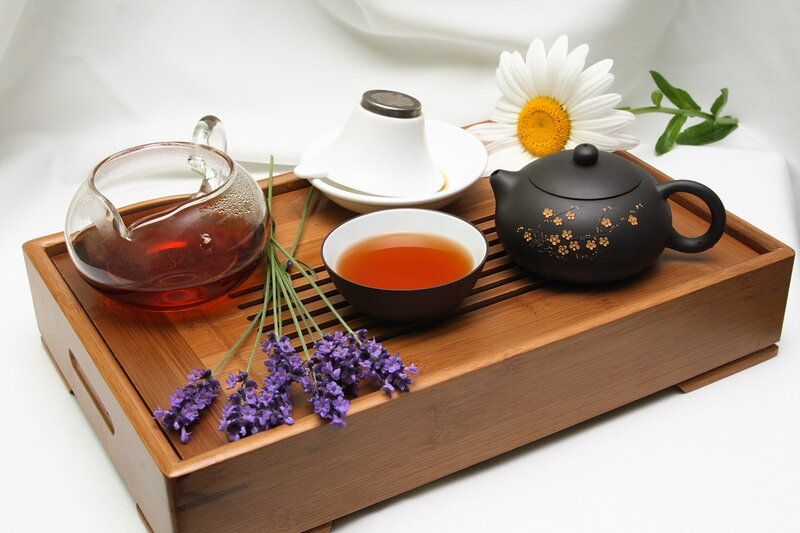 Tea Set on Wooden Tray — Brown