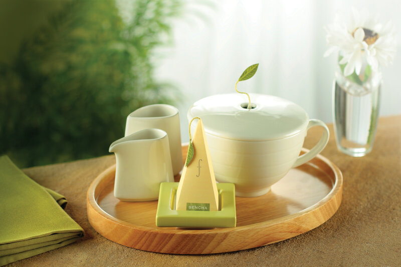 Tea Set on Wooden Tray — Green