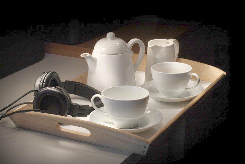 Tea Set on Wooden Tray — White, Serene