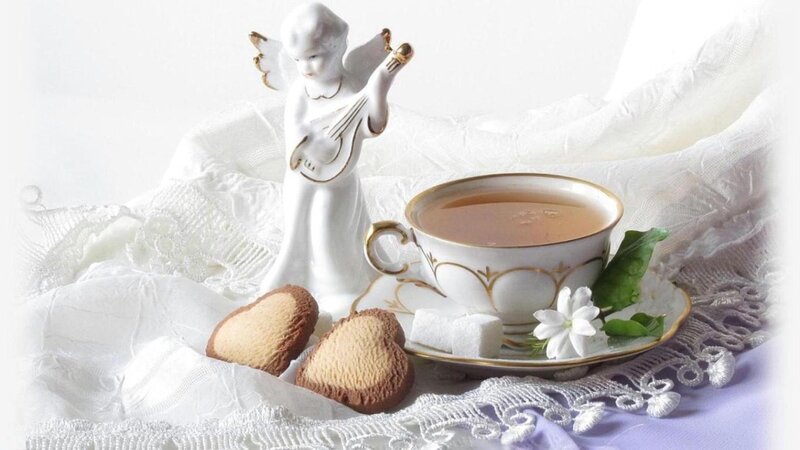 Tea Set with Angel Figurine — White, Serene
