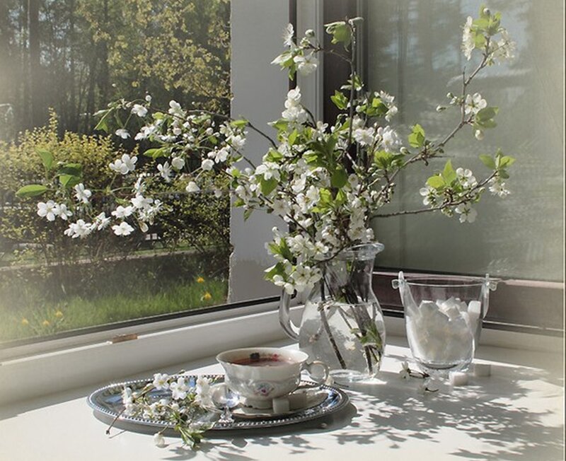 Tea Set with Blossoms — White
