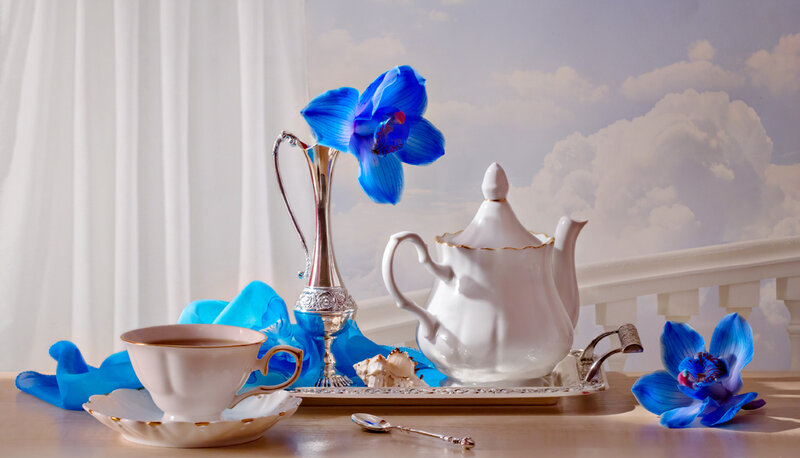 Tea Set with Blue Orchids — Serene