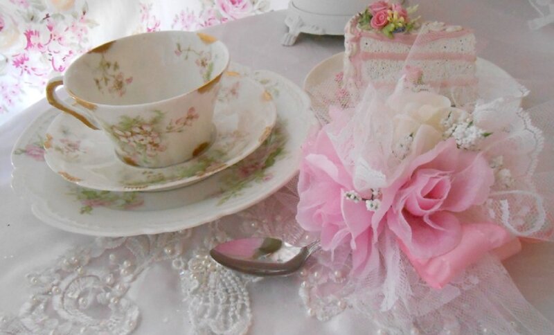 Tea Set with Cake — Pink, Elegant, Photograph