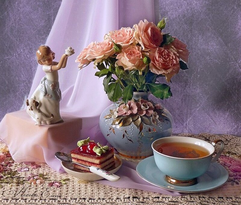 Tea Set with Cake — Purple