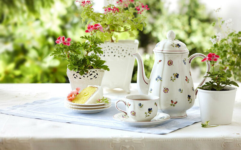 Tea Set with Cake — White, Serene, Afternoon