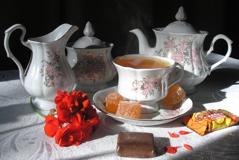 Tea Set with Candies — White, Dramatic