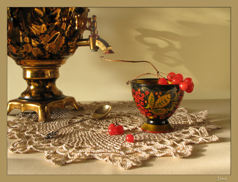 Tea set with cherries