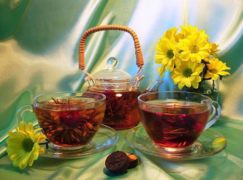 Tea Set with Chrysanthemum Flowers