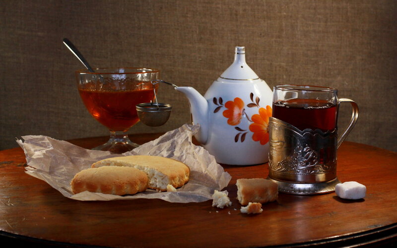 Tea Set with Cookies — Brown, Cozy