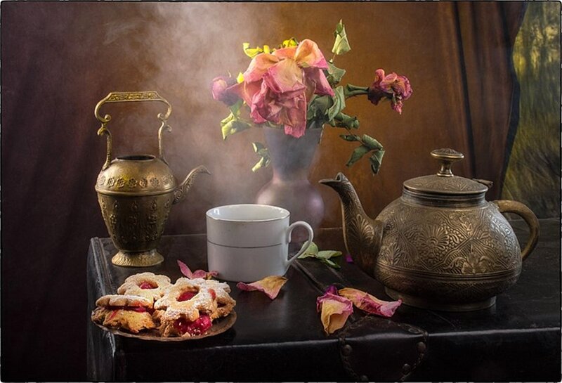 Tea Set with Cookies — Brown