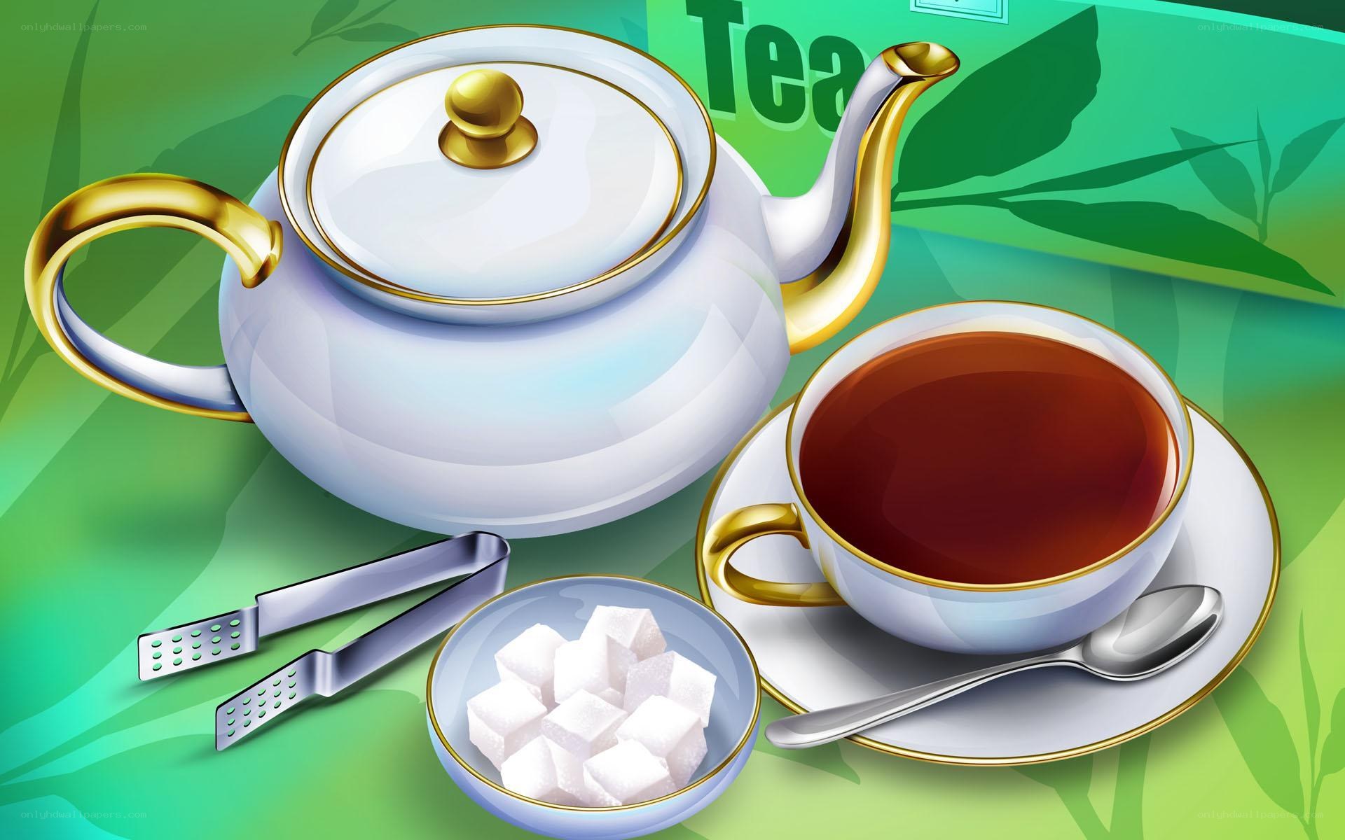 Tea set with cup and sugar