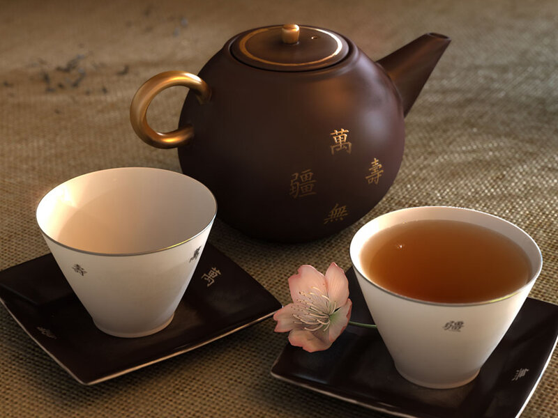 Tea set with cups and teapot