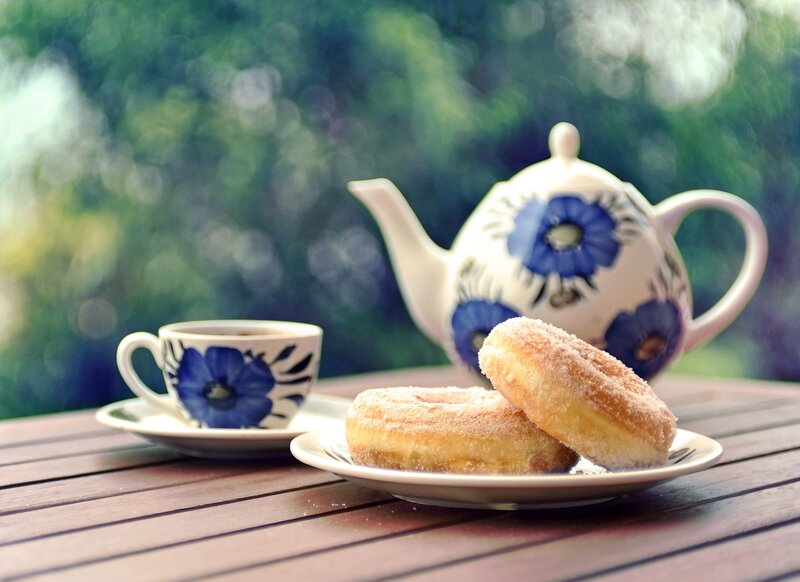 Tea Set with Donuts — Blue, Serene, Morning