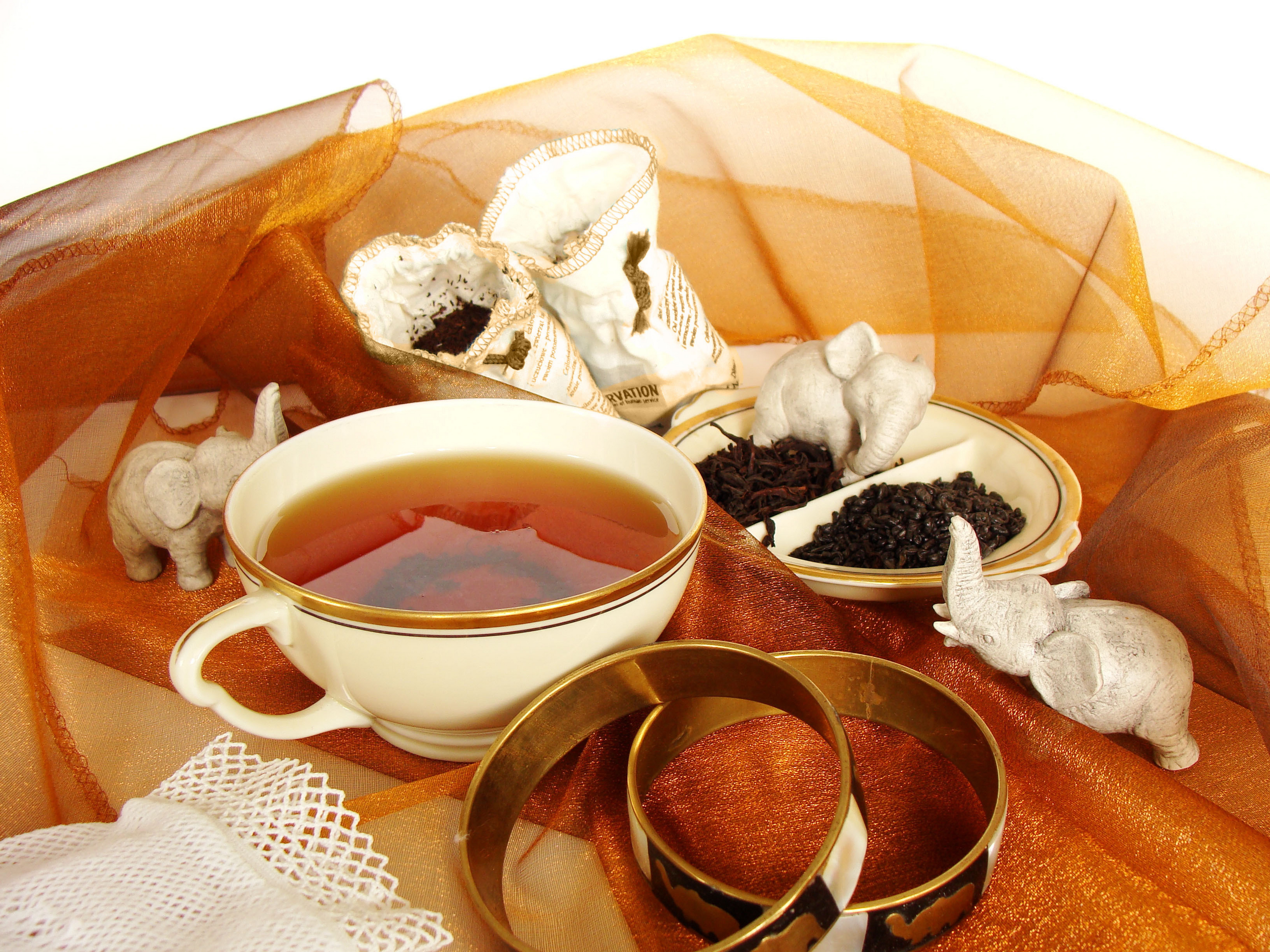 Tea set with elephant figurines