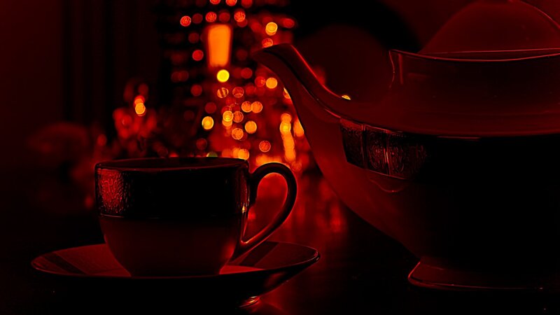Tea set with festive lights