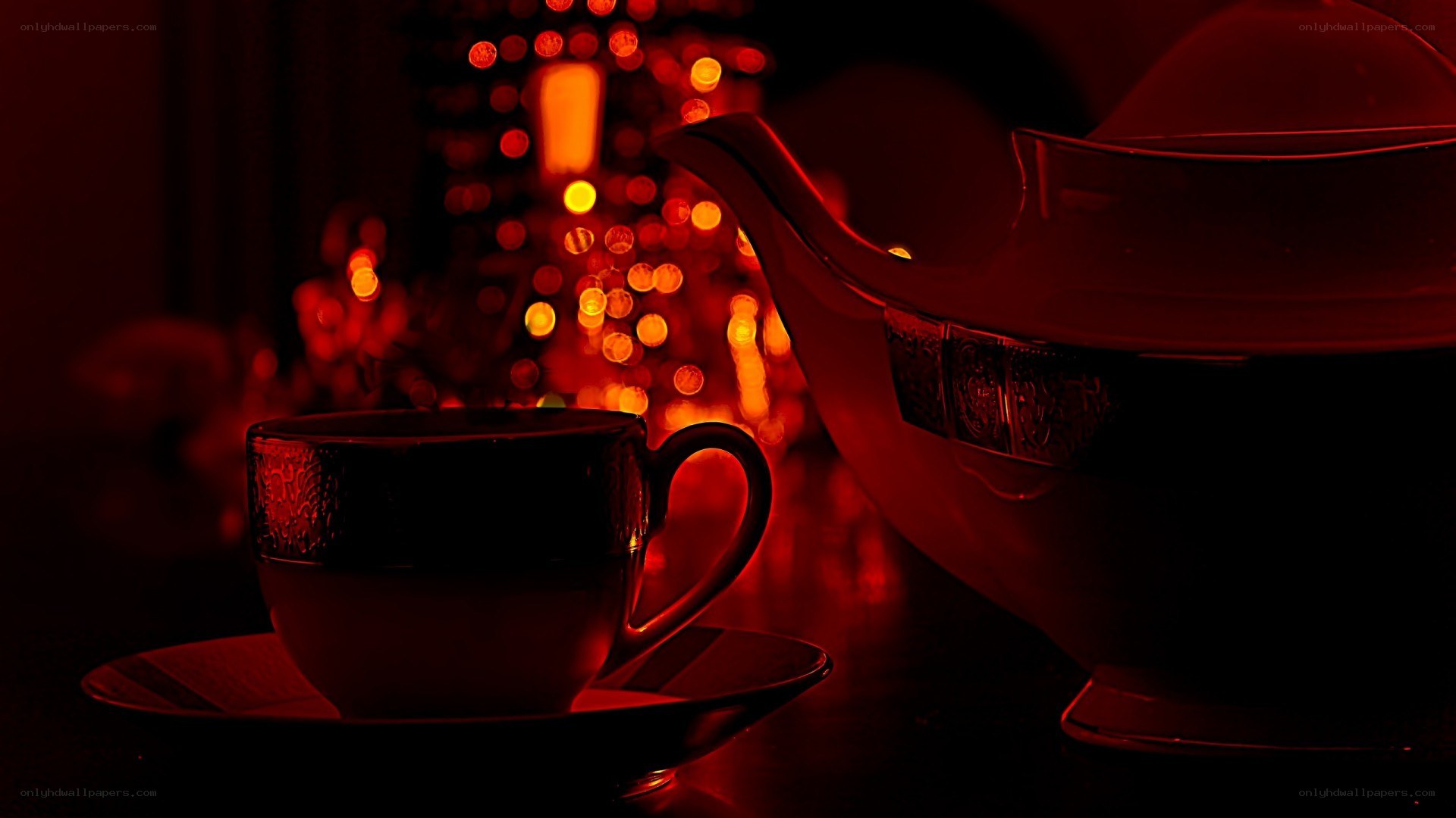 Tea set with festive lights