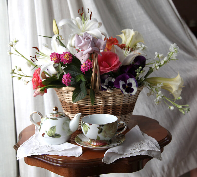 Tea Set with Flower Basket