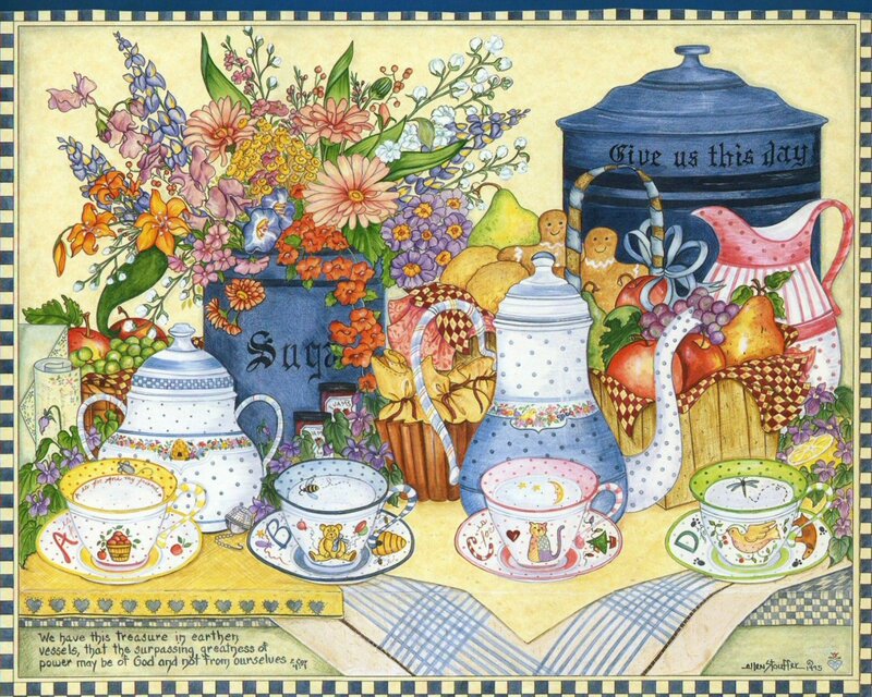 Tea Set with Flowers — Blue, Cozy