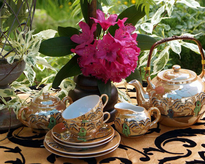 Tea Set with Flowers — Brown, Serene, Afternoon
