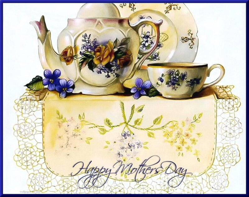 Tea Set with Flowers — Cream