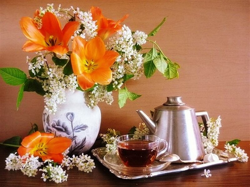 Tea Set with Flowers — Orange, Serene, Morning
