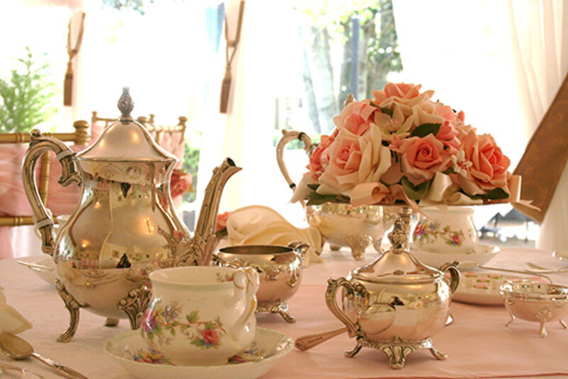 Tea Set with Flowers — Pink, Elegant, Afternoon