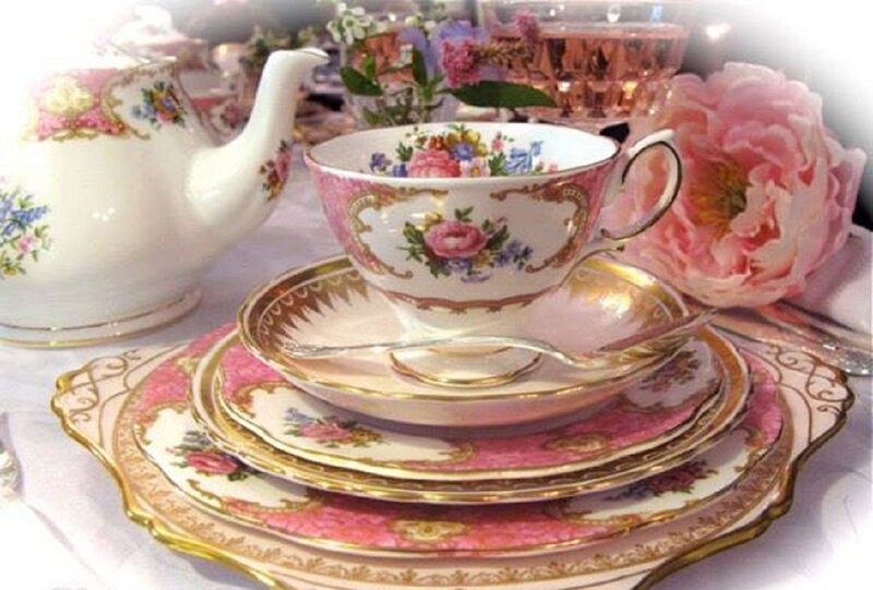 Tea Set with Flowers — Pink, Elegant, Photograph, Teapot