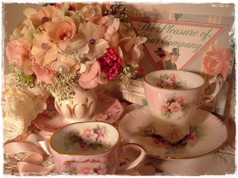 Tea Set with Flowers — Pink, Elegant, Photograph